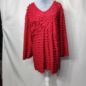 Catherines Shirt Womens 4X Red Ruffle Sparkle V Neck 3/4 Sleeve Flowy Casual